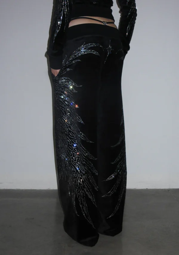 Fallen Rhinestone Velour Sweatpants Black-3