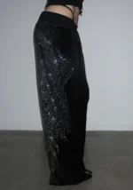 Fallen Rhinestone Velour Sweatpants Black-5