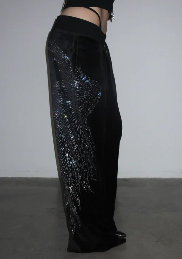Fallen Rhinestone Velour Sweatpants Black-5