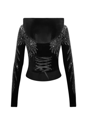 Fallen Rhinestone Velour ZIP Hoodie Black-1