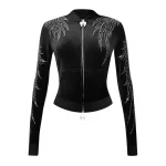 Fallen Rhinestone Velour ZIP Hoodie Black