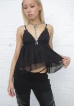 Fallen Sheer Mesh Wings Cami Top Black-2