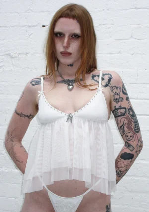 Fallen Sheer Mesh Wings Cami Top White-1