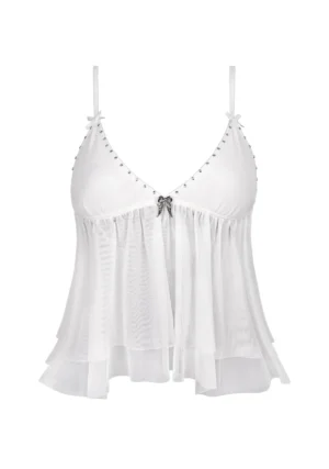 Fallen Sheer Mesh Wings Cami Top White