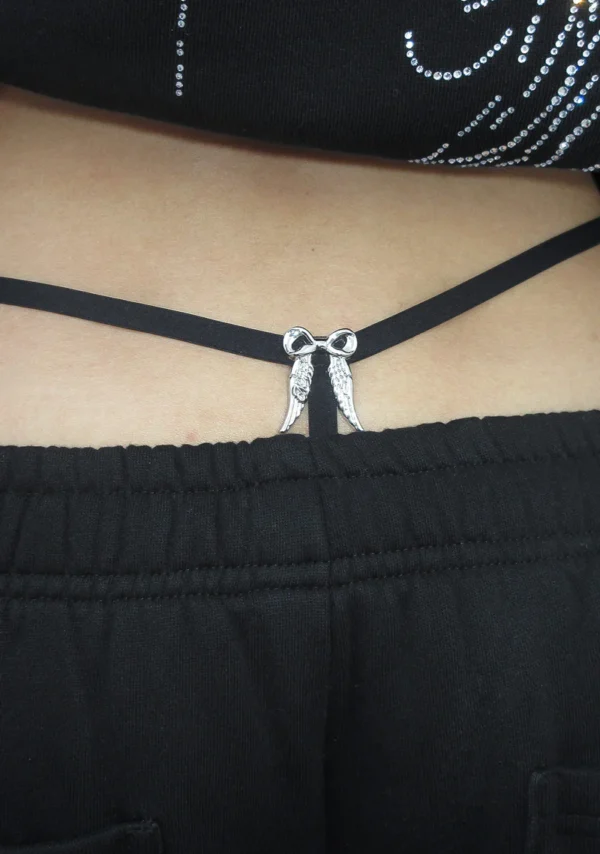 Fallen Wings Charm Mesh G-string Black-2