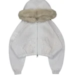 Fawn Faux Fur Crop ZIP Hoodie Off White (Detachable Fur)