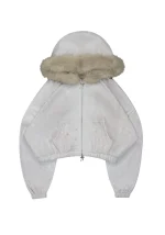 Fawn Faux Fur Crop ZIP Hoodie Off White (Detachable Fur)