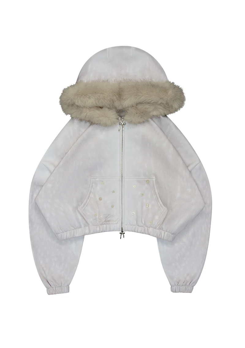 Fawn Faux Fur Crop ZIP Hoodie Off White (Detachable Fur) Fawn Faux Fur Crop ZIP Hoodie Off White (Detachable Fur)