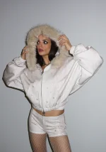 Fawn Faux Fur Crop ZIP Hoodie Off White (Detachable Fur)_2