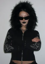 Feral Faux Fur Fitted ZIP Hoodie Black (Detachable Fur)-1