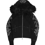 Feral Faux Fur Fitted ZIP Hoodie Black (Detachable Fur)