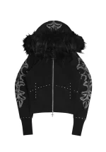 Feral Faux Fur Fitted ZIP Hoodie Black (Detachable Fur)