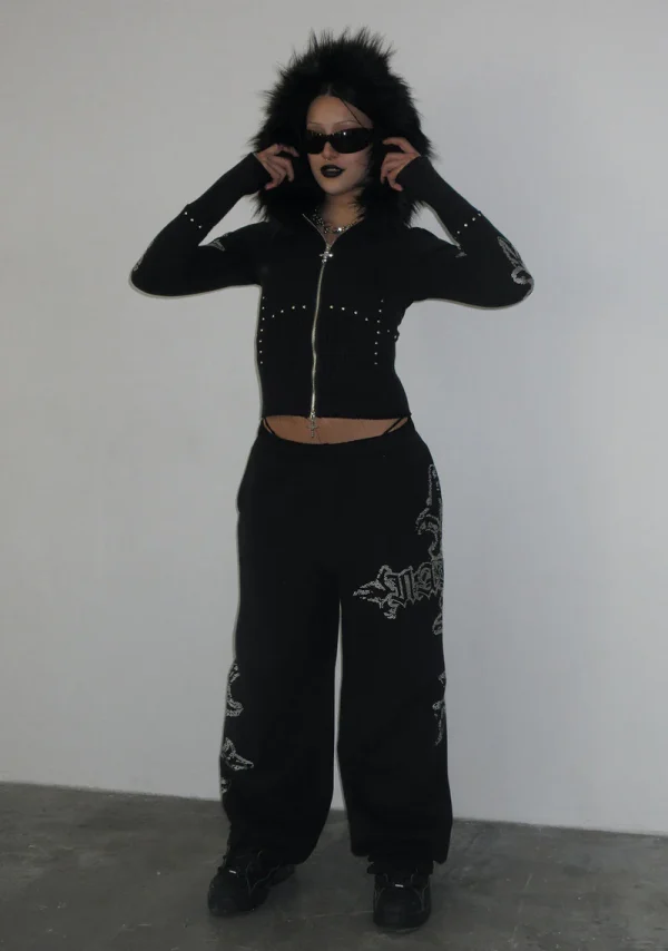 Feral Faux Fur Fitted ZIP Hoodie Black (Detachable Fur)-2