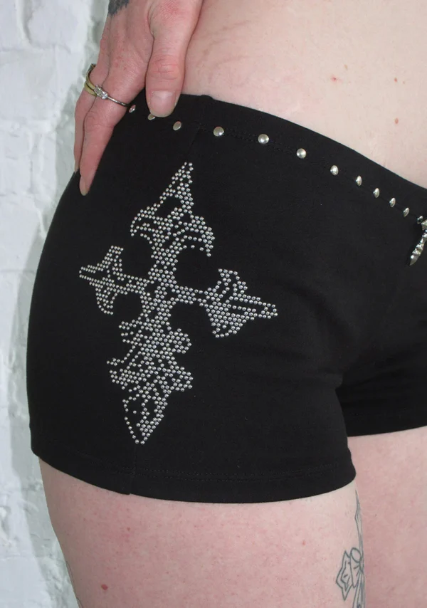 Feral Studded Micro Hotpant Shorts Black-3
