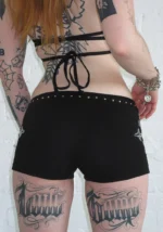 Feral Studded Micro Hotpant Shorts Black-4