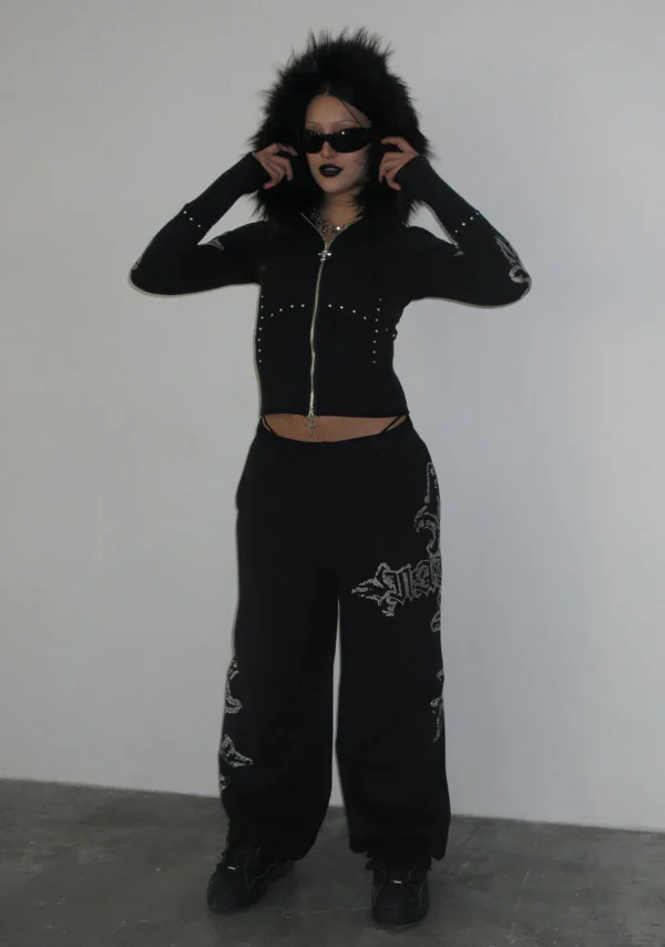 Feral Studded Oversized Sweatpants Black-3