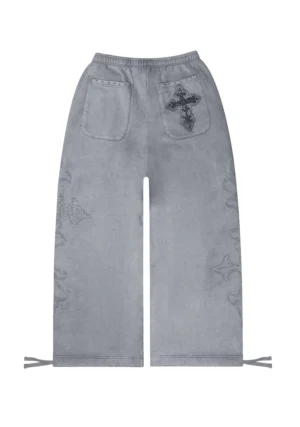 Feral Studded Oversized Sweatpants Washed Grey-1