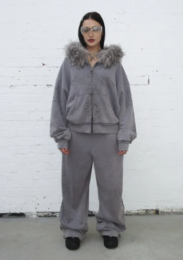 Feral Studded Oversized Sweatpants Washed Grey-4