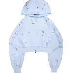 Glitch Eyelet Crop ZIP Hoodie Baby Blue