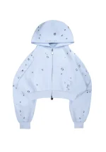 Glitch Eyelet Crop ZIP Hoodie Baby Blue
