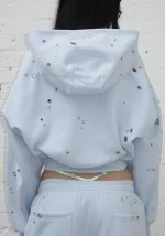 Glitch Eyelet Crop ZIP Hoodie Baby Blue-2