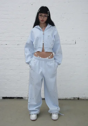 Glitch Eyelet Crop ZIP Hoodie Baby Blue-3
