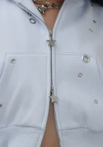 Glitch Eyelet Crop ZIP Hoodie Baby Blue-4