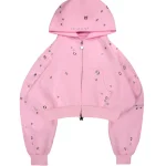 Glitch Eyelet Crop ZIP Hoodie Baby Pink