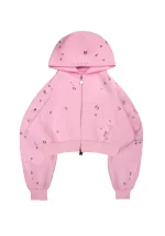 Glitch Eyelet Crop ZIP Hoodie Baby Pink