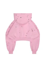 Glitch Eyelet Crop ZIP Hoodie Baby Pink-5
