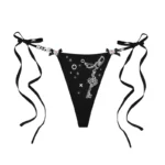 Glitch Eyelet Thong Bikini Bottoms Black