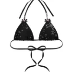 Glitch Eyelet Triangle Bikini Top Black