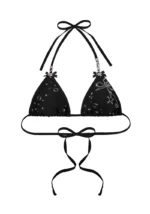 Glitch Eyelet Triangle Bikini Top Black