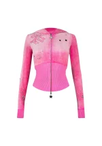 Glitch Eyelet Velour ZIP Hoodie Washed Hot Pink