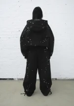 Glitch Eyelet ZIP Hoodie Black-3