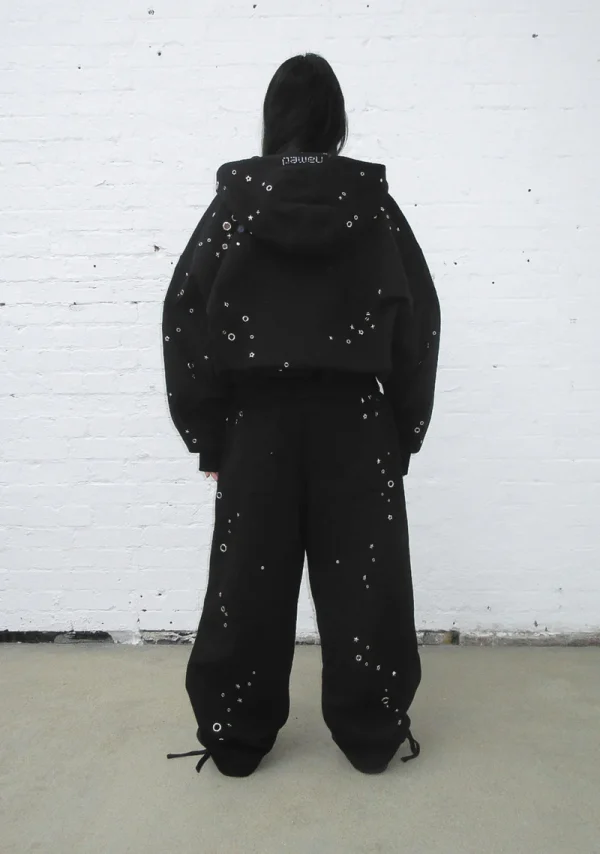 Glitch Eyelet ZIP Hoodie Black-3