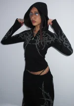 Haunt Studded Sculpt Stretch ZIP Hoodie Black-4