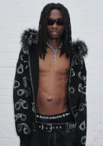 Heist Faux Fur Rhinestone Cuff ZIP Hoodie Black (Detachable Fur)-2