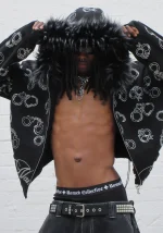 Heist Faux Fur Rhinestone Cuff ZIP Hoodie Black (Detachable Fur)-5