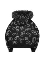Heist Faux Fur Rhinestone Cuff ZIP Hoodie Black (Detachable Fur)-6