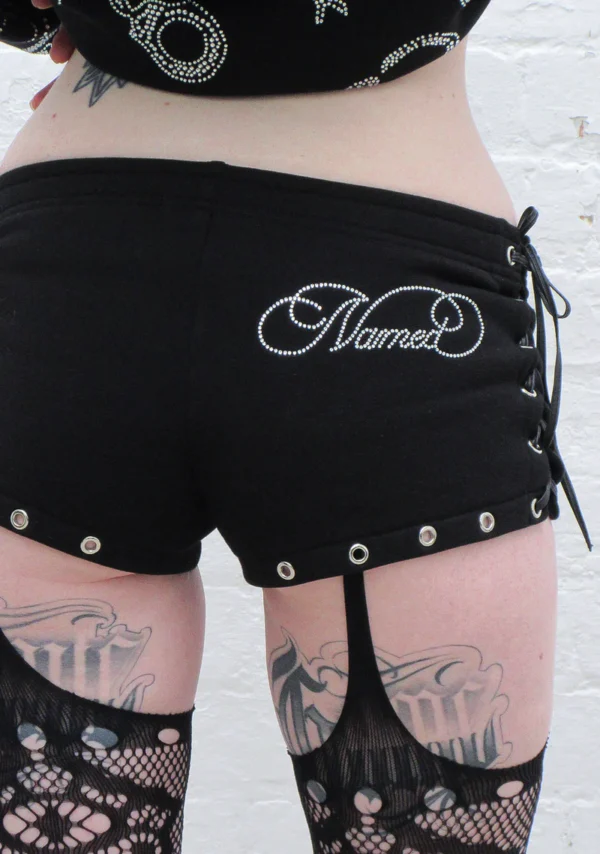 Heist Rhinestone Cuff Micro Hotpant Shorts Black-2