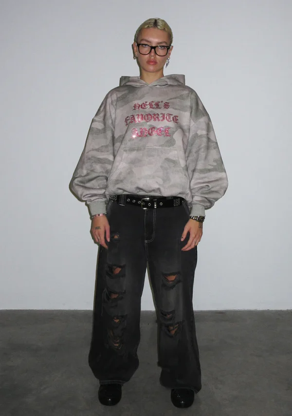 Hell's Favorite Rhinestone Pullover Hoodie Camo-2