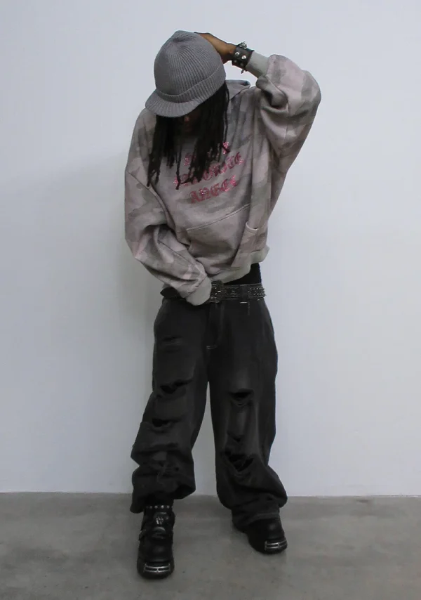 Hell's Favorite Rhinestone Pullover Hoodie Camo-3