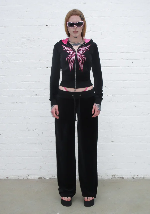 Idol Rhinestone Velour Fitted ZIP Hoodie Black-2