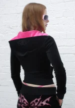 Idol Rhinestone Velour Fitted ZIP Hoodie Black-3