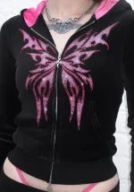 Idol Rhinestone Velour Fitted ZIP Hoodie Black-4