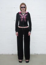 Idol Rhinestone Velour Sweatpants Black-2
