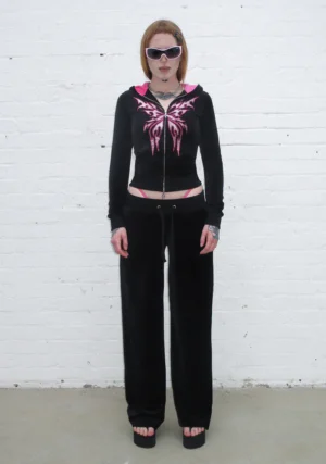 Idol Rhinestone Velour Sweatpants Black-2