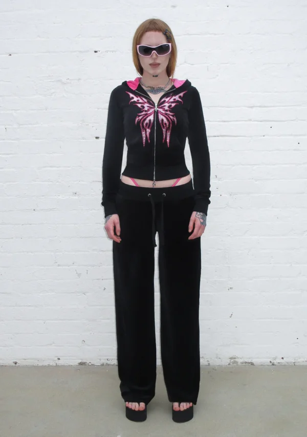 Idol Rhinestone Velour Sweatpants Black-2