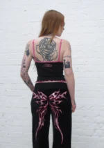 Idol Rhinestone Velour Sweatpants Black-3
